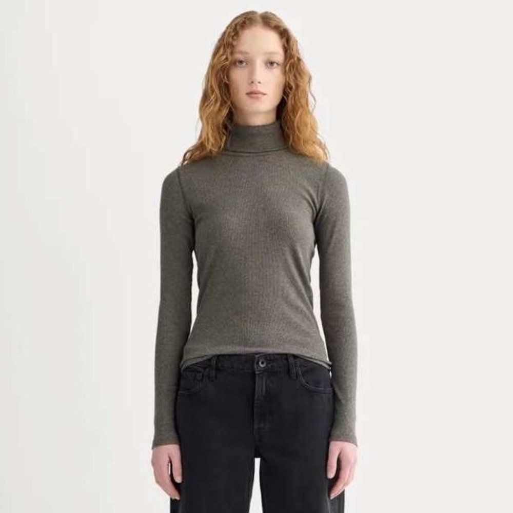 NEW Everlane The Supima Lux Micro-Rib Turtleneck Top Women XS Heathered Fatigue